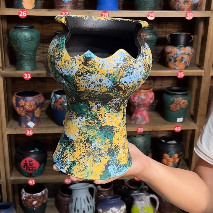 红陶浮雕花盆炸炸炸