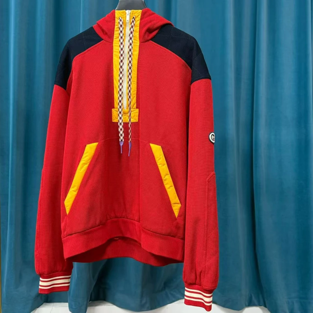 全新未使用 GUCCI/古驰 古驰拼色连帽半拉链卫衣外套