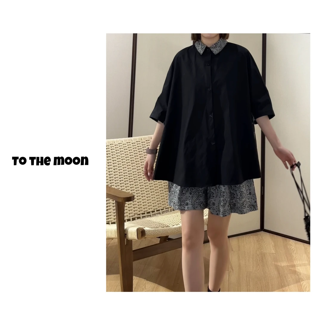 UpSd 原创【野生】新中式宽松斗篷百搭宽松衬衫夏季潮流腰果花衬衣