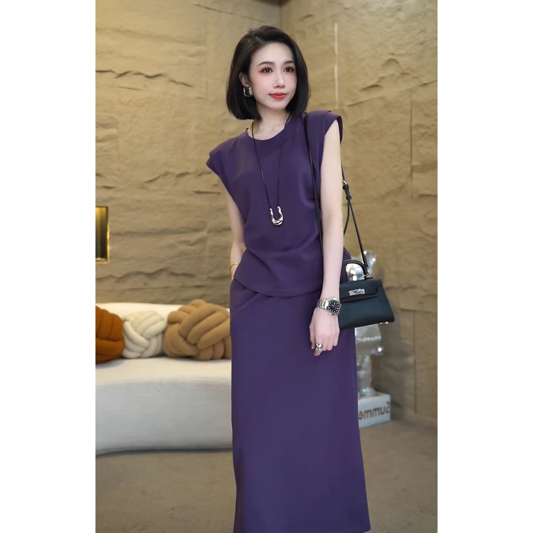 欧颍昇新款洋气高级感衣服短袖时尚套装女2025两件套裙子7213