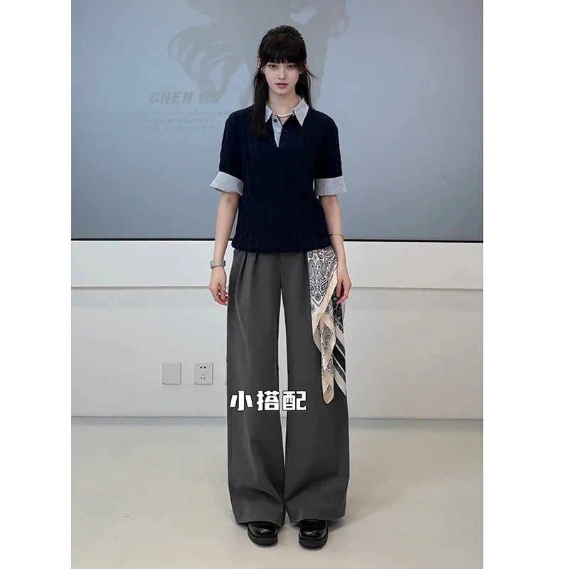 Xanvas老钱风绞花针织polo短袖男夏季假两件设计t恤格纹拼接半袖