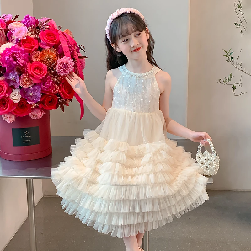 女童连衣裙夏季儿童公主裙2025新款纱裙无袖背心裙子小学生蛋糕裙