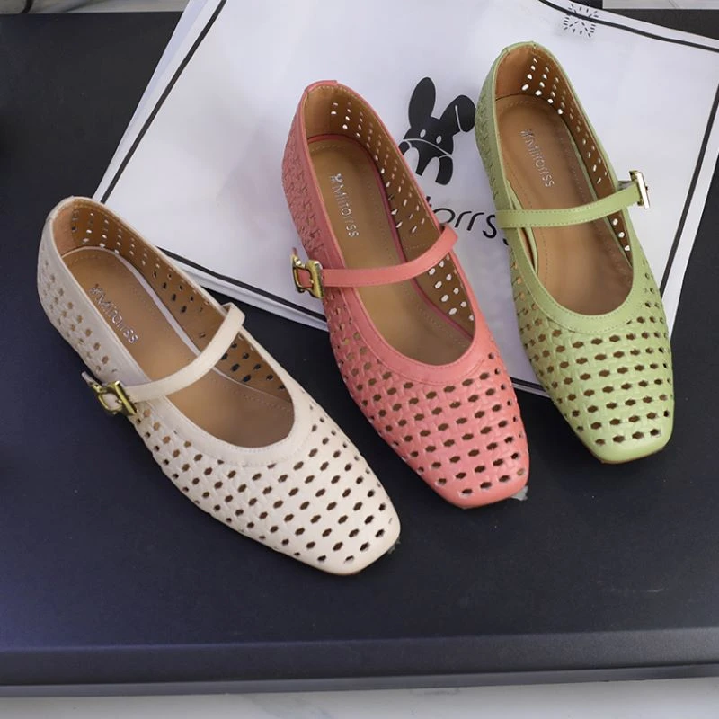 【桐君定制】蜜兔2025年春夏新款编织低跟百搭女单鞋NS2516