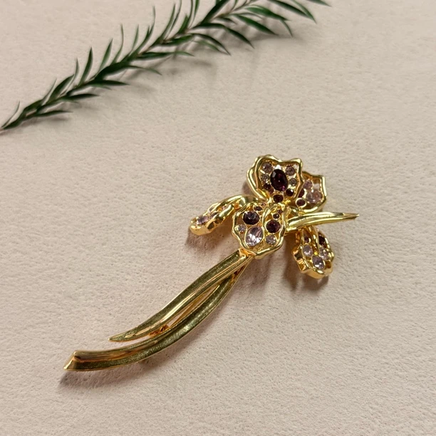 铜合金合成锆石胸针 【六六中古】孤品复古胸针te7297