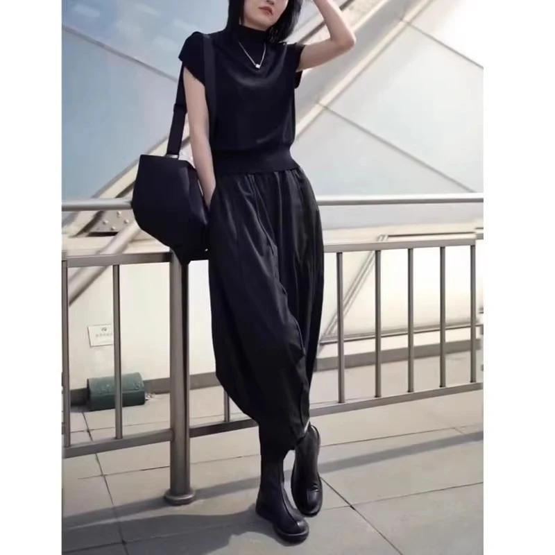 阔腿裤拼接百搭小个子休闲女夏高腰宽松大码慵懒风新款2025年纯棉