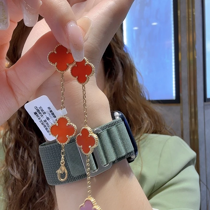 玛瑙/玉髓手链18K金镶嵌15mm草