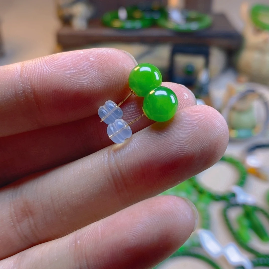 和田玉耳饰18K金镶嵌浅*