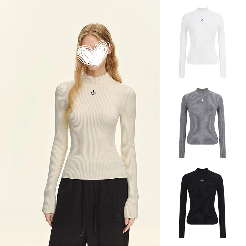 MosesQueen/魔西女王高级感气质高领弹力针织长袖修身打底衫