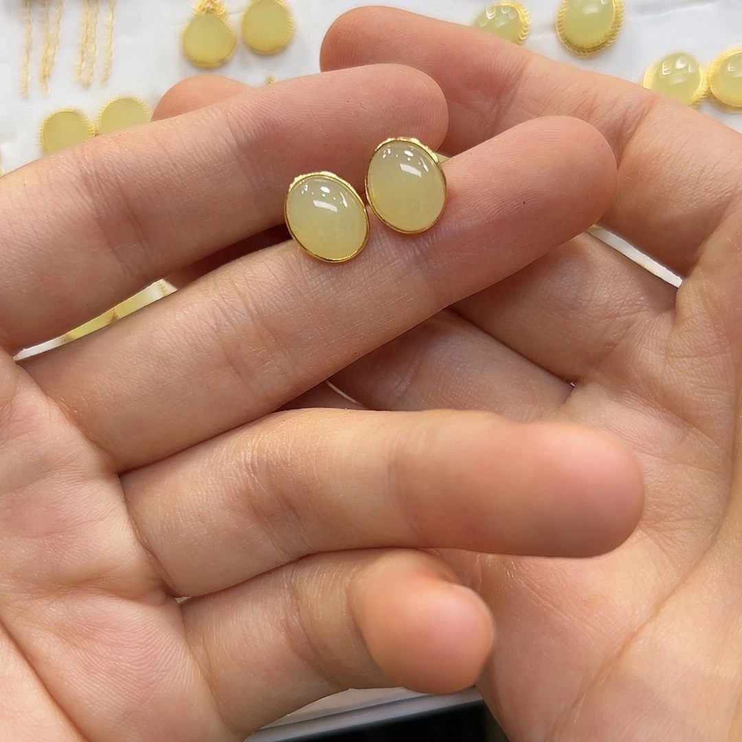 银S925镶嵌和田玉耳饰丰**箍
