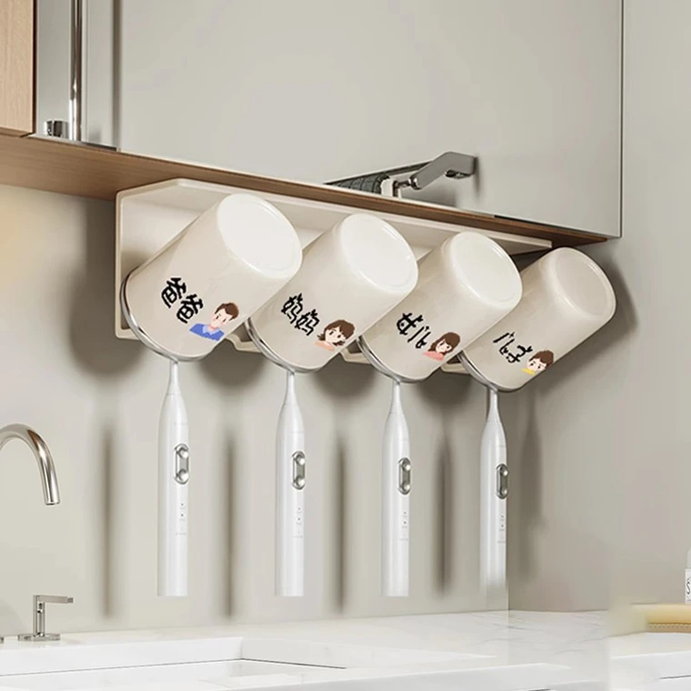 牙刷置物架壁挂式免打孔镜柜下浴室柜卫生间洗漱口杯电动牙刷架子
