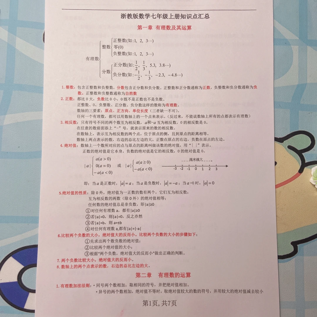 25年秋新七年级上册数学浙教版知识点归纳+第一次月考试题+解析