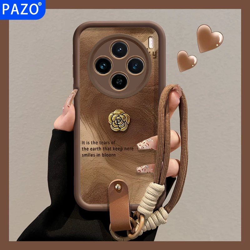 适用vivox200pro手机壳vivo女款全包x200promini带挂绳晕染山茶花