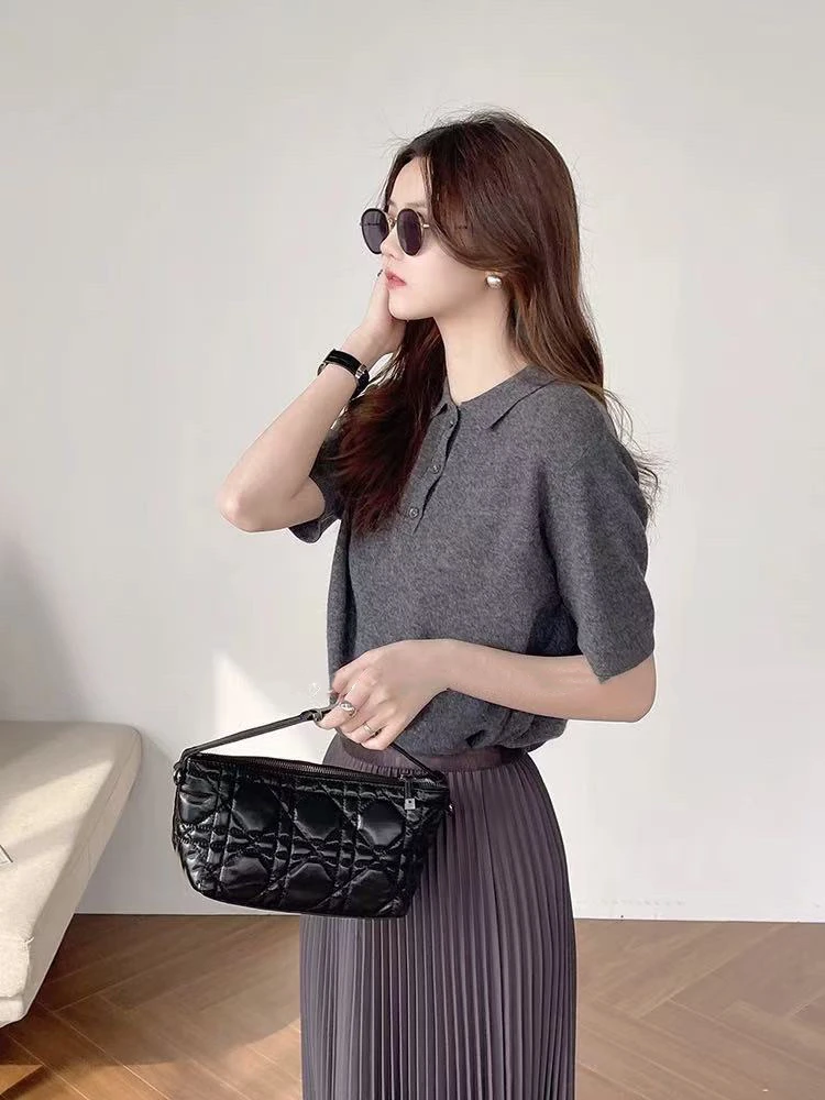 推荐小黑牌丝羊绒休闲polo上衣短袖百搭设计师系列超软暖9390