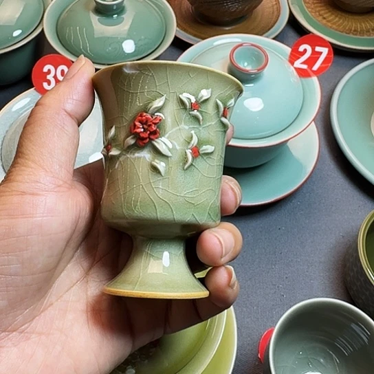 小***麦龙泉青瓷柴烧杯微瑕