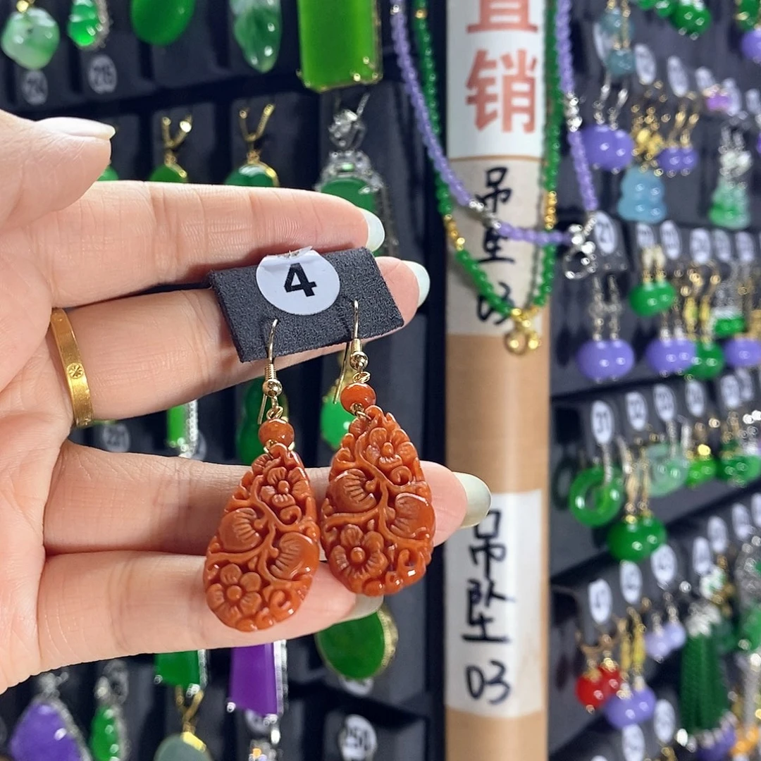 银S925镶嵌翡翠耳饰4