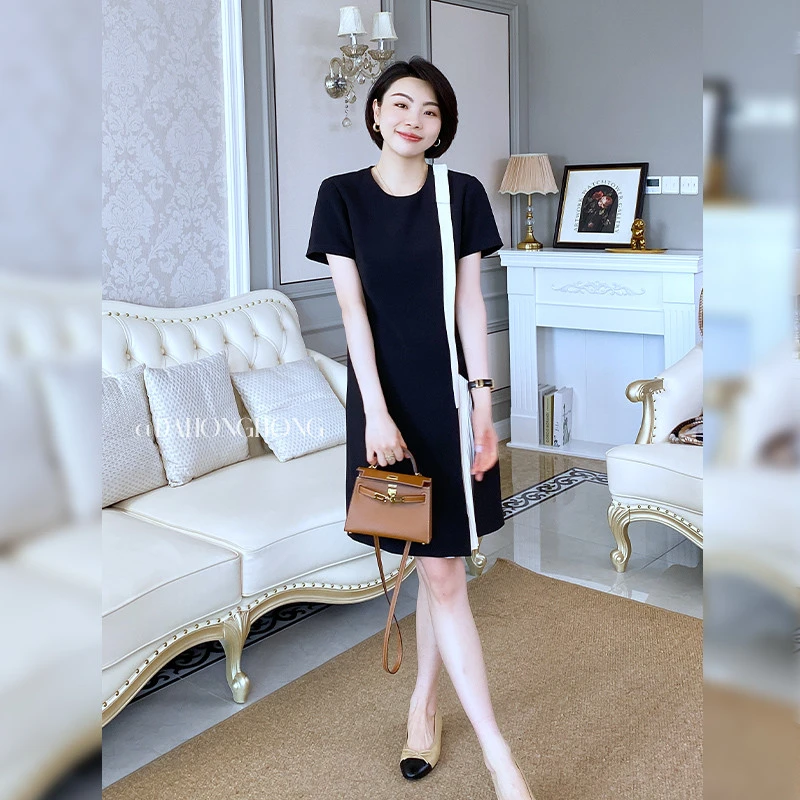 大洪洪VEE【墨雨云间】压褶法式香风琴褶连衣裙女夏季新款小黑裙