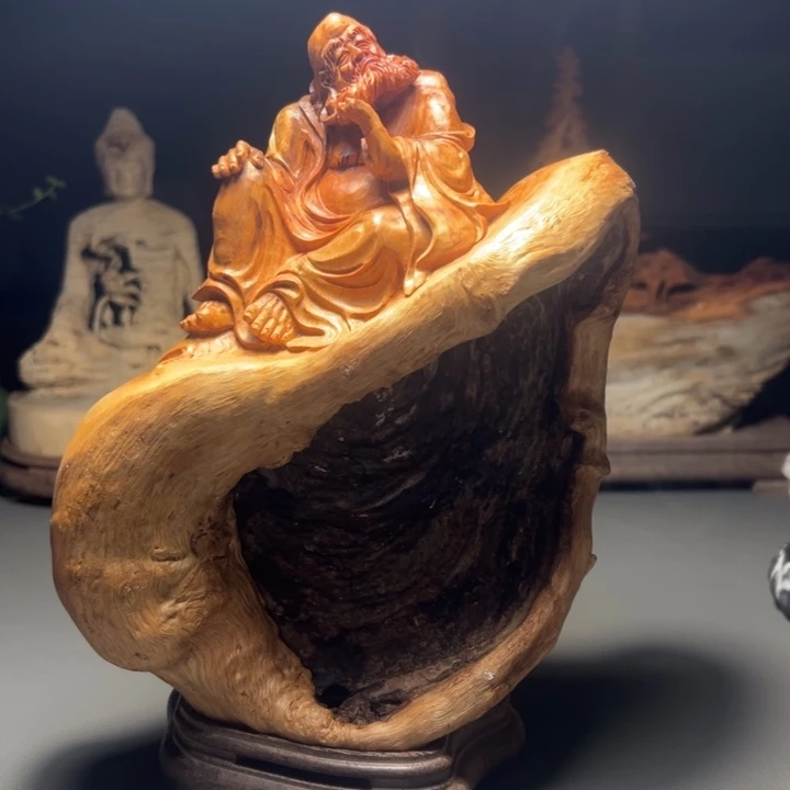 正***源荔枝木达摩香炉摆件