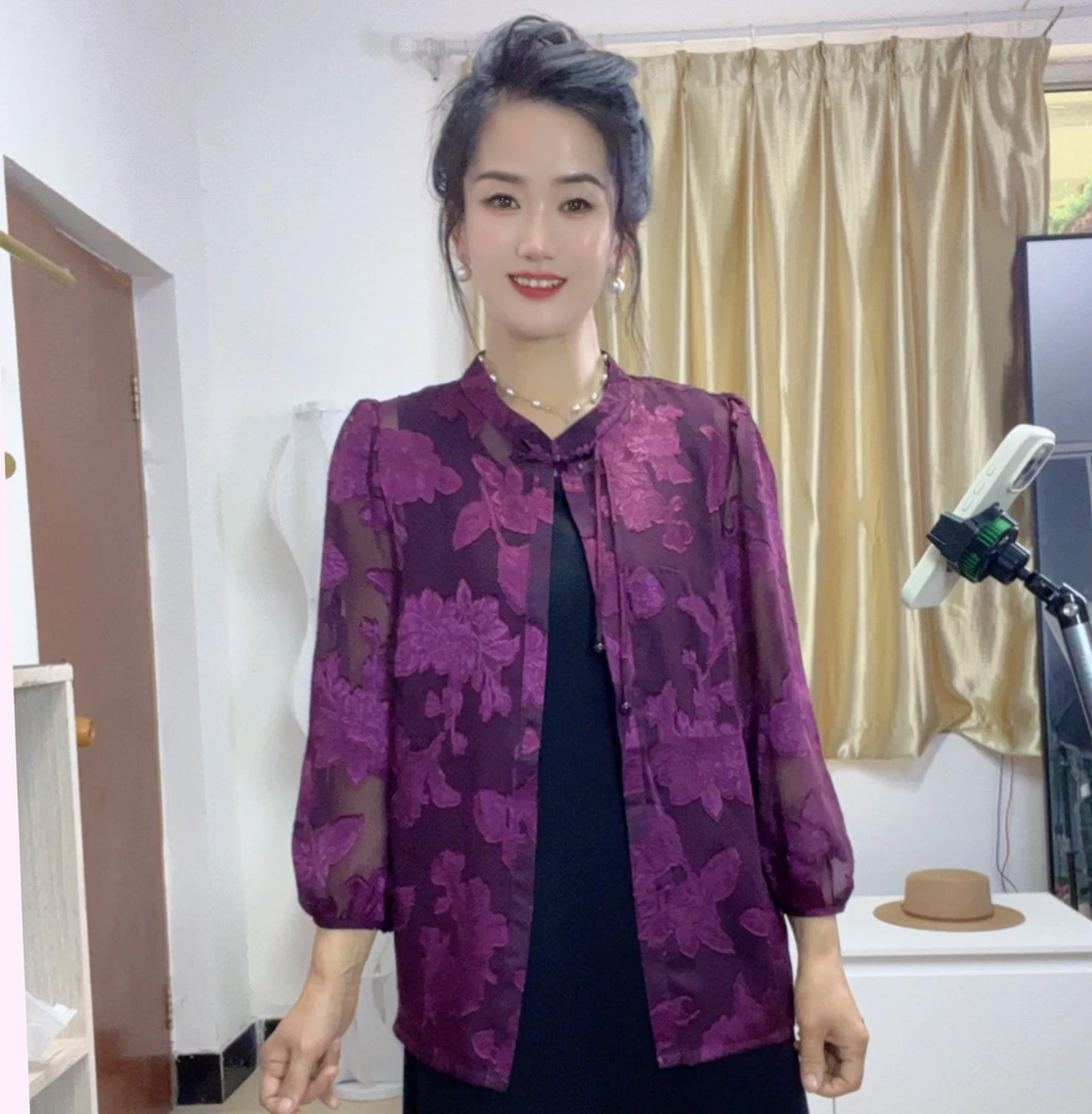 夏季新中式复古烧花盘扣女上衣洋气百搭防嗮开衫