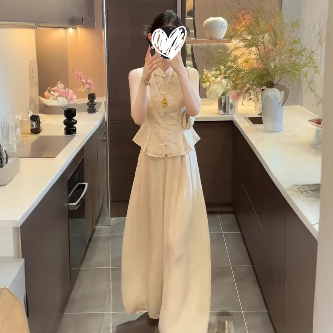 C353+C306新中式国风气质显瘦刺绣上衣阔腿裤高级独特套装女