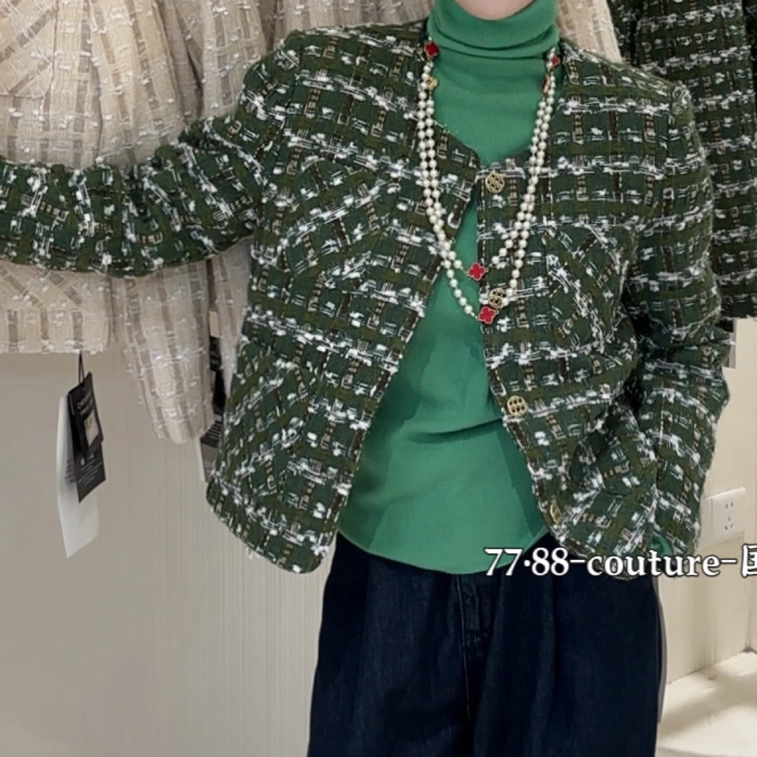 休闲气质小女人百搭小香风加绒短外套（含40羊毛）5830