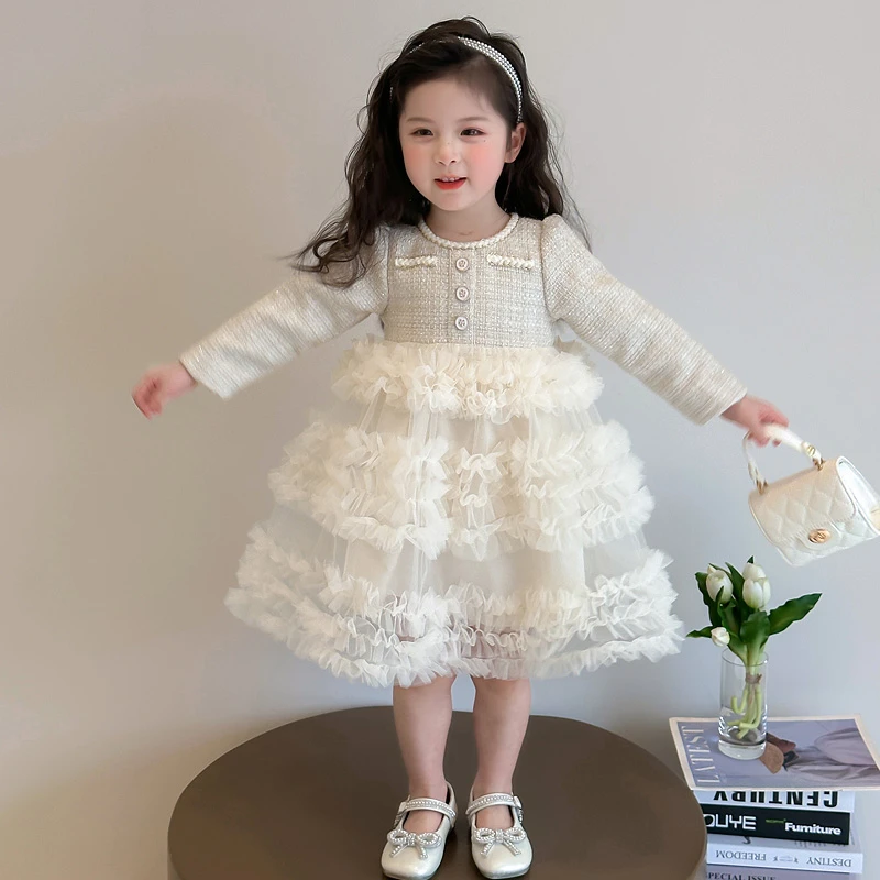 女童小香风连衣裙2025新款儿童春秋装韩版洋气女宝春季时髦蛋糕裙