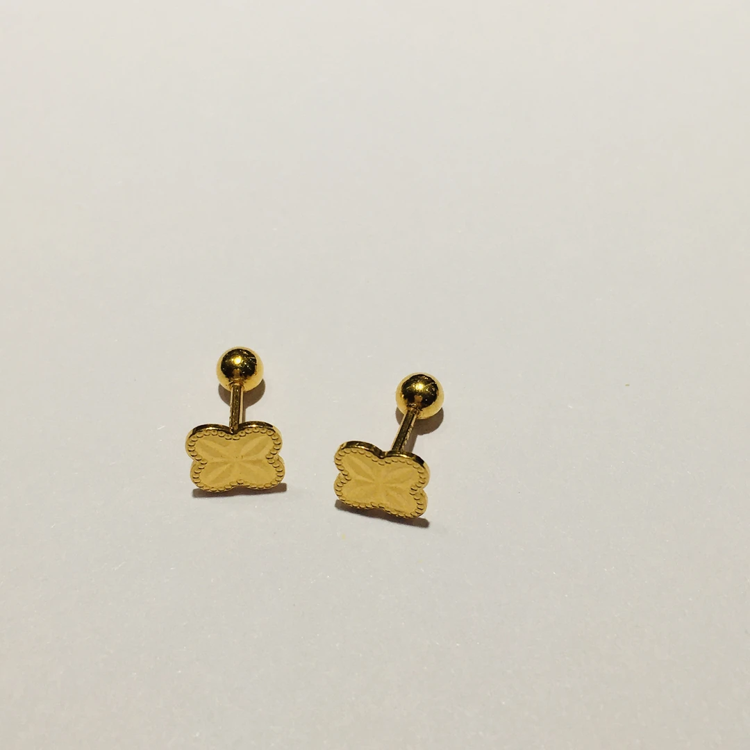黄金足金999幸运草耳钉耳饰