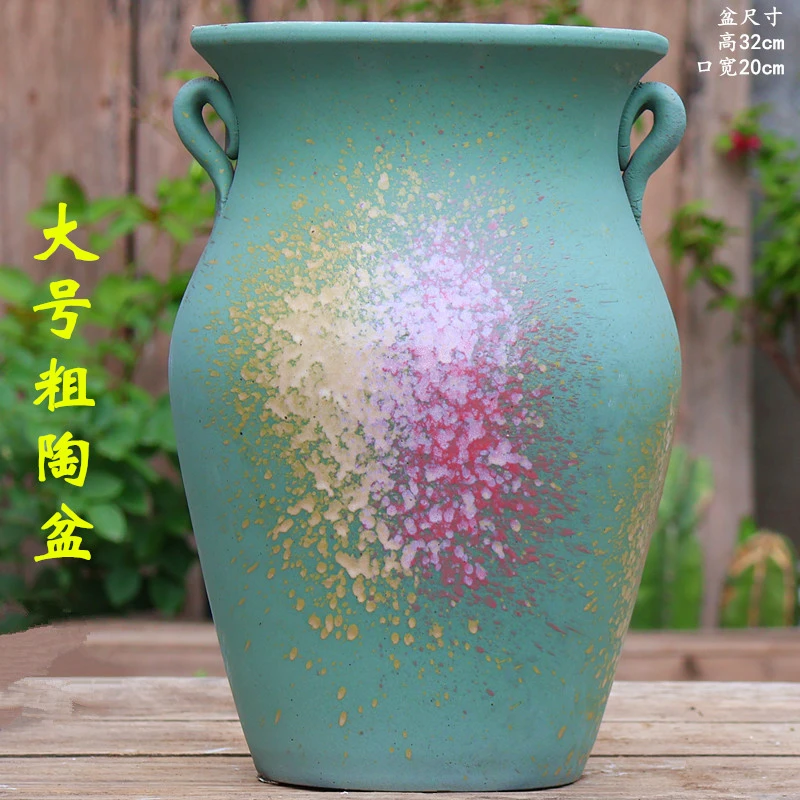 复古大号高筒陶瓷花盆透气绿植老桩多肉粗陶盆三角梅月季绿植陶罐