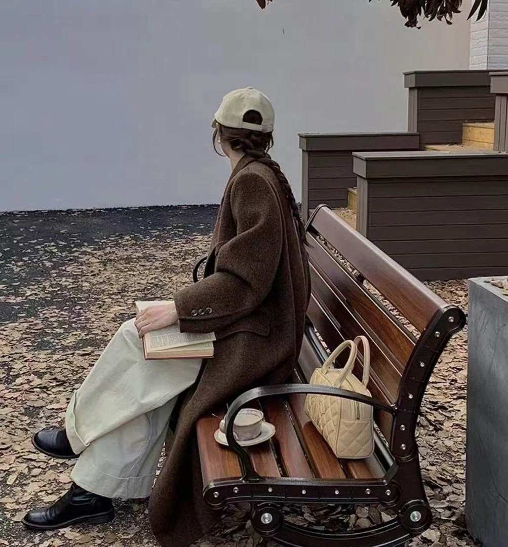 【韩剧女主】25新款韩男友风羊毛外套 双面羊毛大衣女长款宽松气质