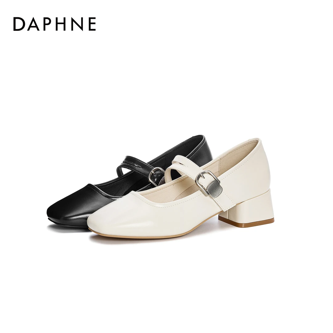 达芙妮2025时尚休闲百搭舒适软底复古浅口英伦风一字带圆头单鞋