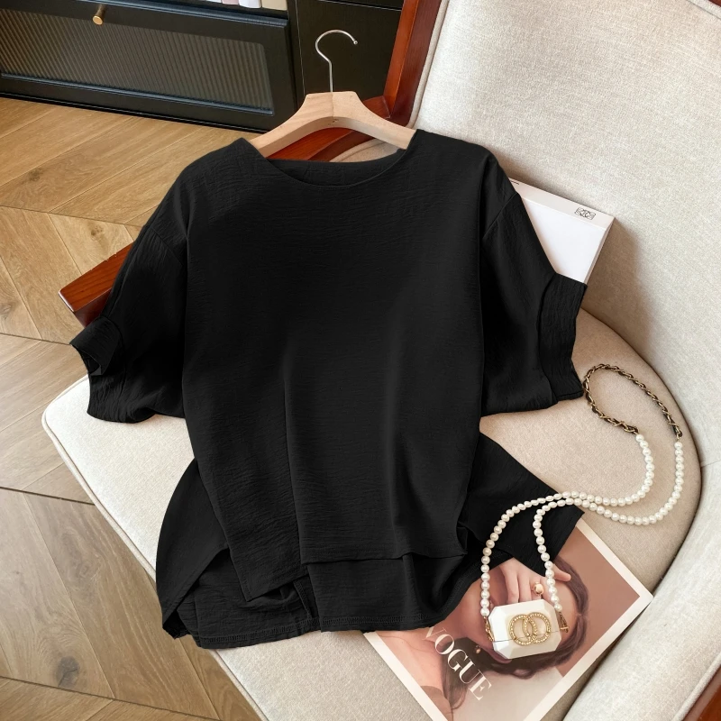 实拍高级感轻奢斗蓬蝙蝠袖t恤衬衫女夏季宽松显瘦简约气质上衣
