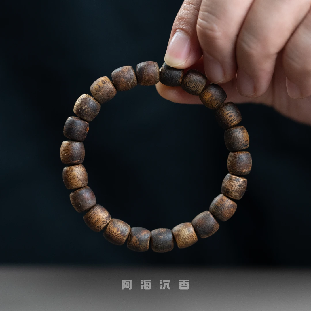 沉香海南沉香老型珠老料9mm单圈鼓珠9g手工制 阿海沉香
