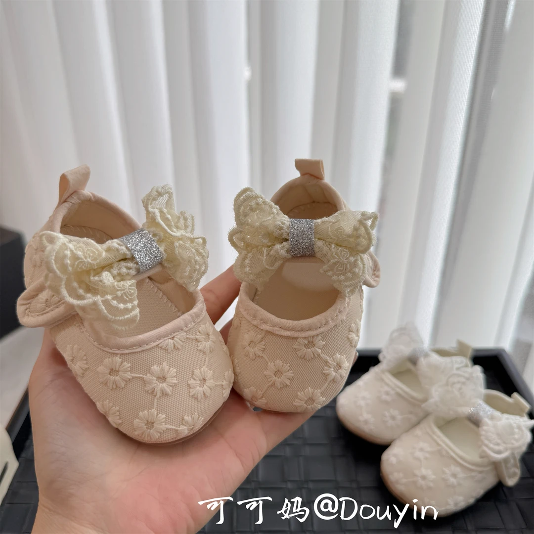 0-1岁婴幼儿鞋6-12个月女宝宝百天周岁蝴蝶结棉布软底公主学步鞋