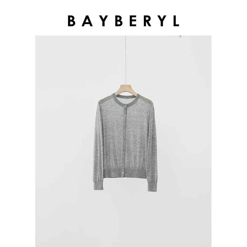 SPH-BAYBERYL老贝水溶柔肤薄圆领通勤百搭秋针织开衫ZZS4F0702