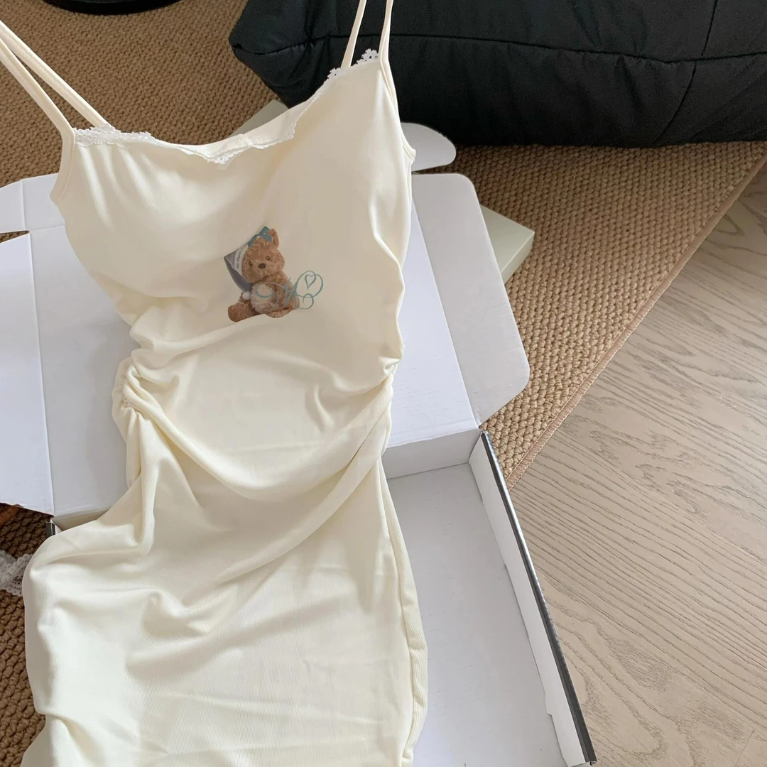 辣妹卡通小熊睡裙女夏季新款修身显瘦吊带包臀裙