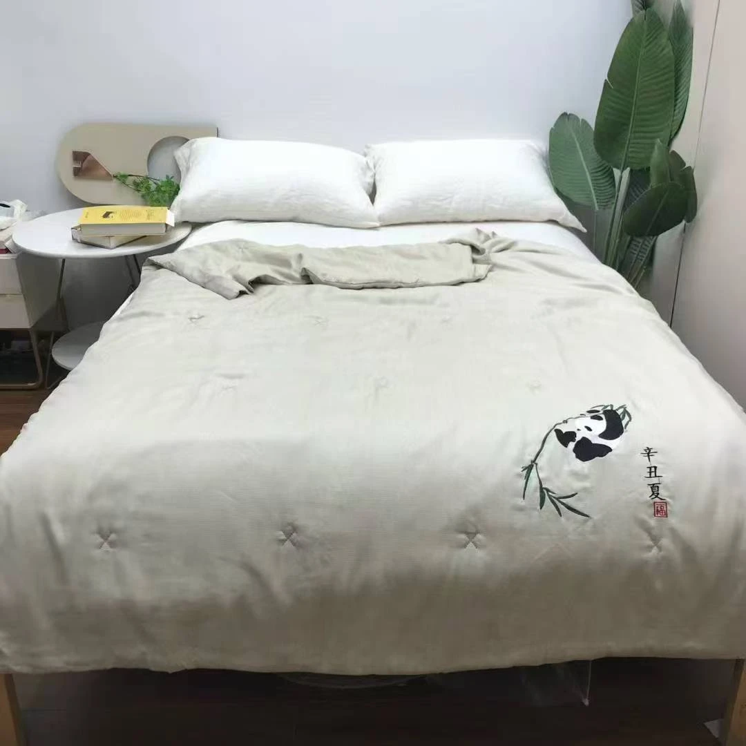 （30号）熊猫刺绣天丝麻夏凉被四季通用学生单人宿舍透气