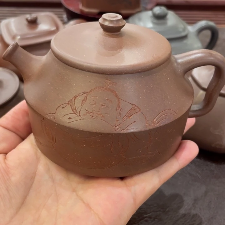 下***位茶壶紫砂桃花泥及至壶手工刻绘