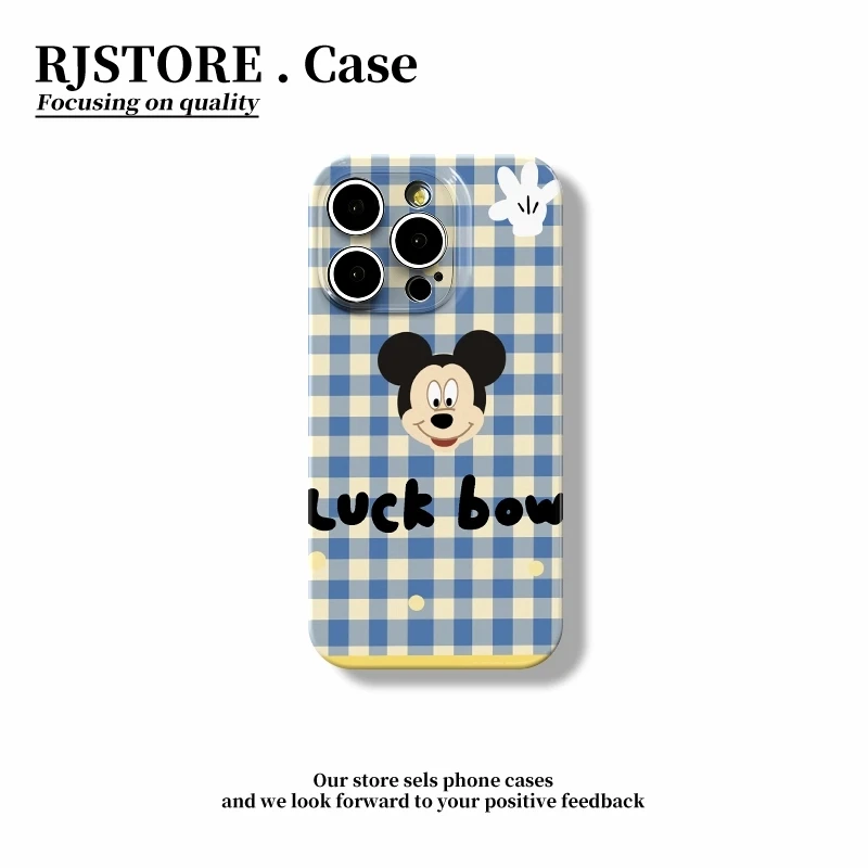 蓝白格纹米奇适用iphone16菲林硬手机壳华为vivo小米15oppo卡通