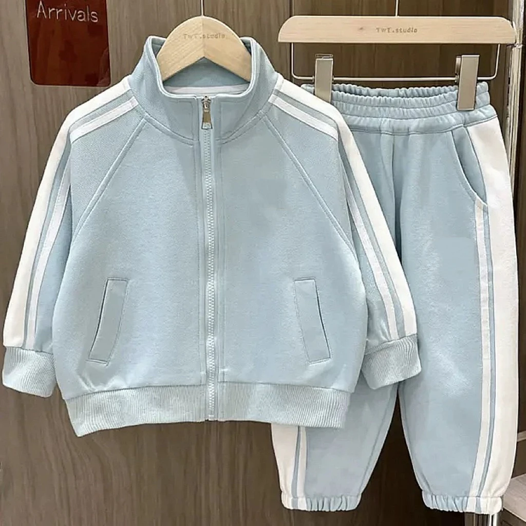 4311（蓝）男女童休闲时尚潮款个性秋季立领运动套装