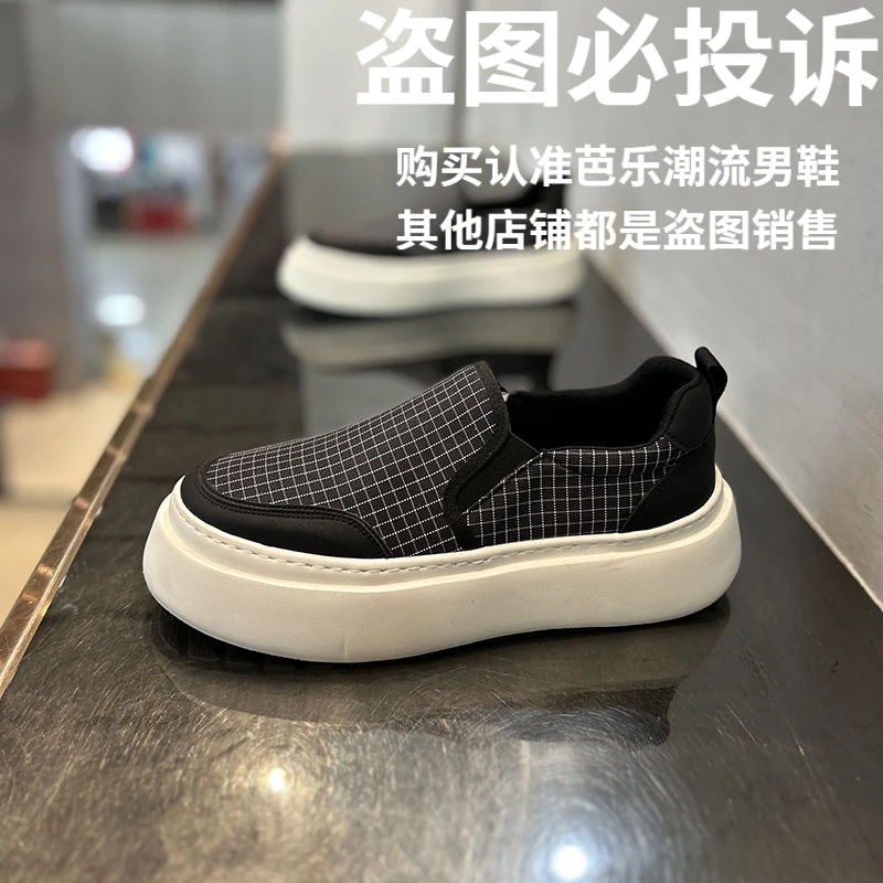 2025春季新款男鞋欧洲站透气一脚蹬懒人鞋布面增高休闲乐福鞋男鞋