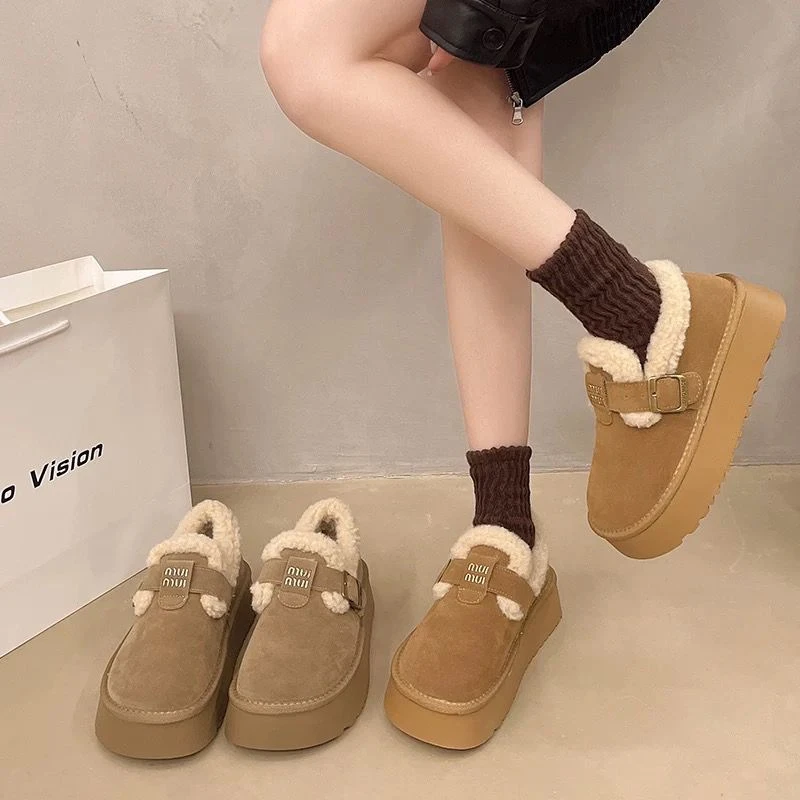 厚底勃肯鞋女加绒加厚雪地靴外穿2025年冬季新款防滑保暖毛毛棉鞋