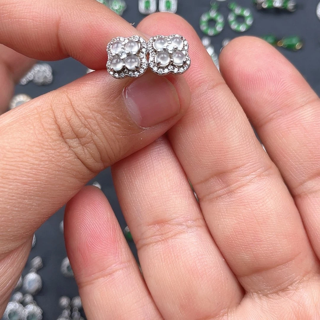 翡翠银S925镶嵌耳饰