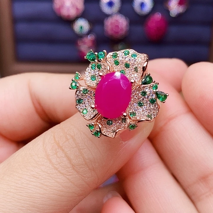 红宝石银S925镶嵌戒指