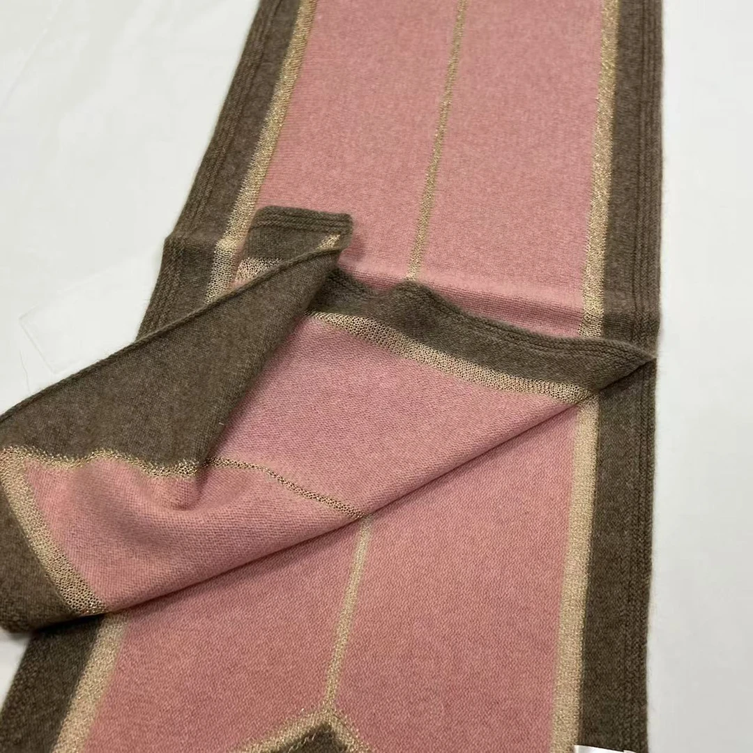 羊绒长巾- 粉咖拼色  30*140cm长巾 016