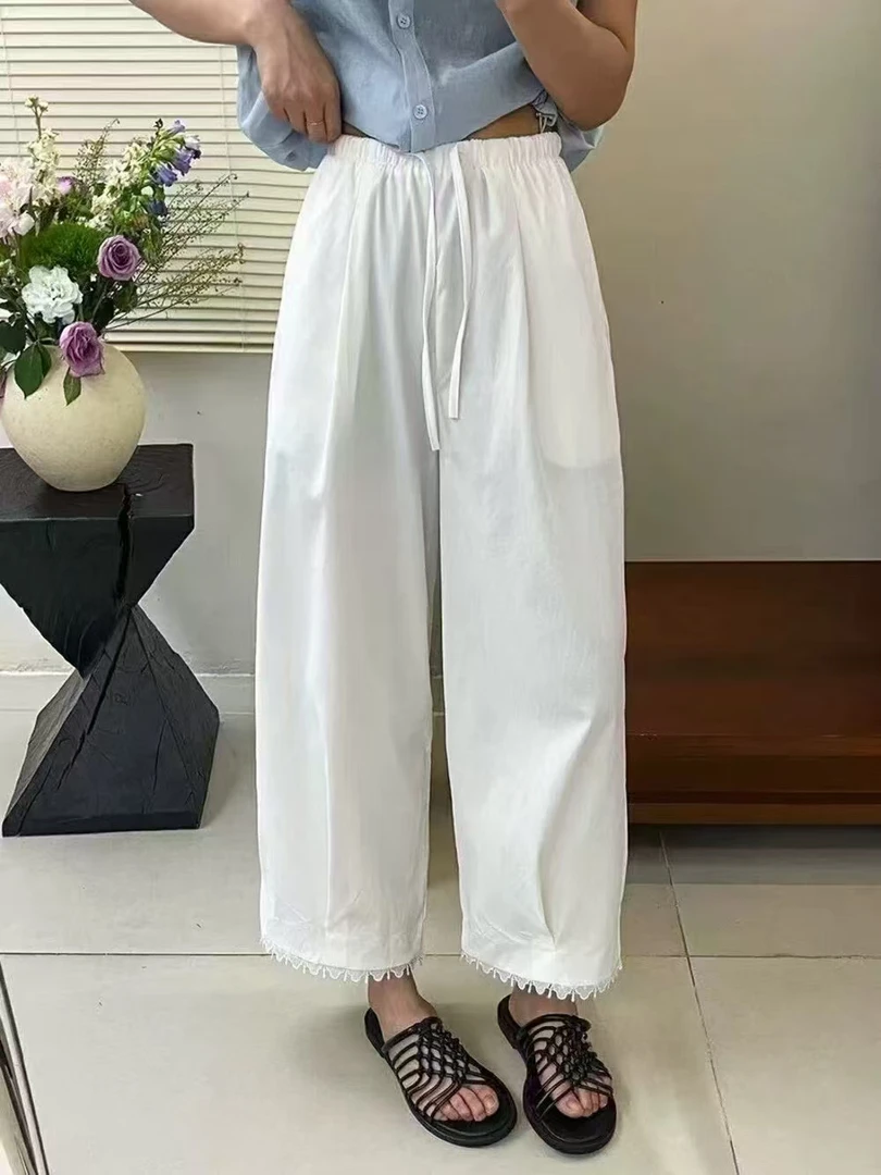 新款松紧腰睫毛花边休闲九分裤时尚风格021