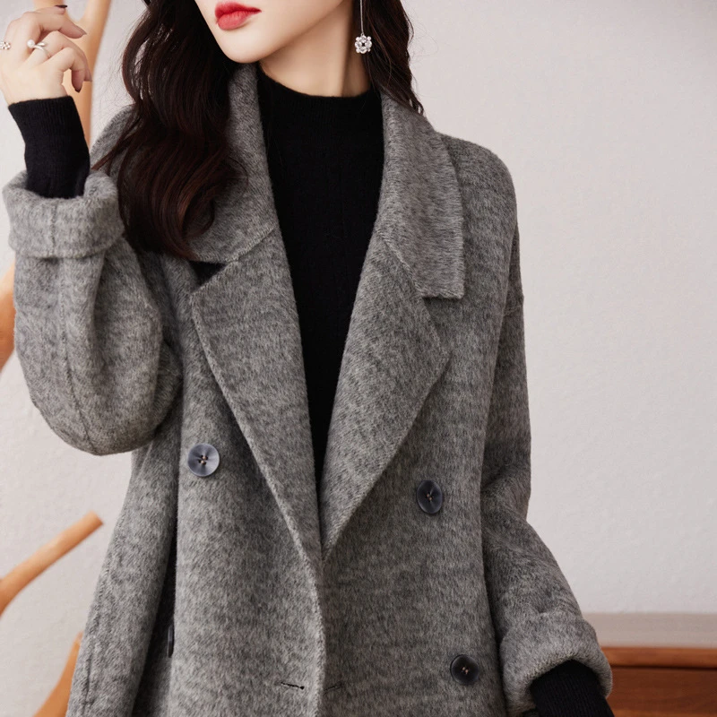 双面呢新款羊毛大衣女长款韩版宽松貂绒款个性休闲大码时尚百搭款