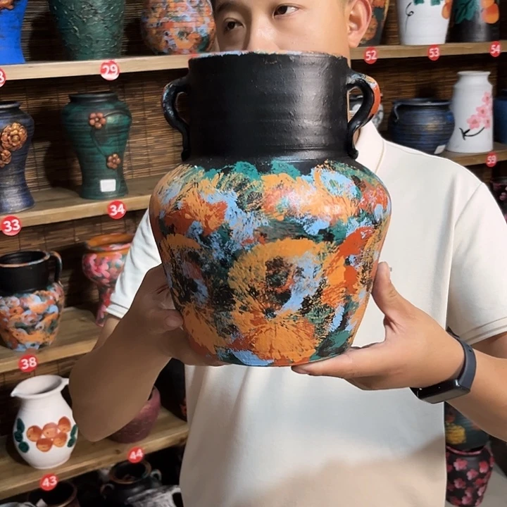 红陶浮雕花盆炸炸炸