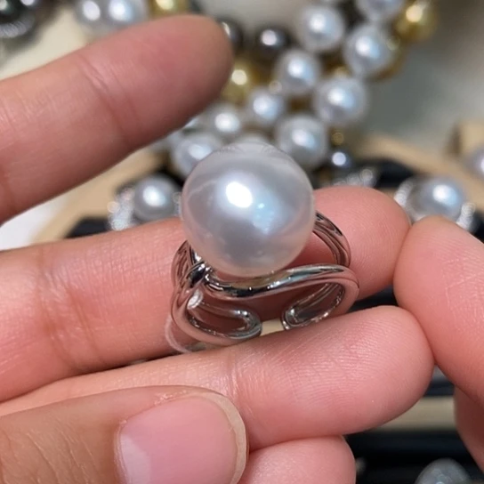 海水珍珠戒指银S925镶嵌12.86