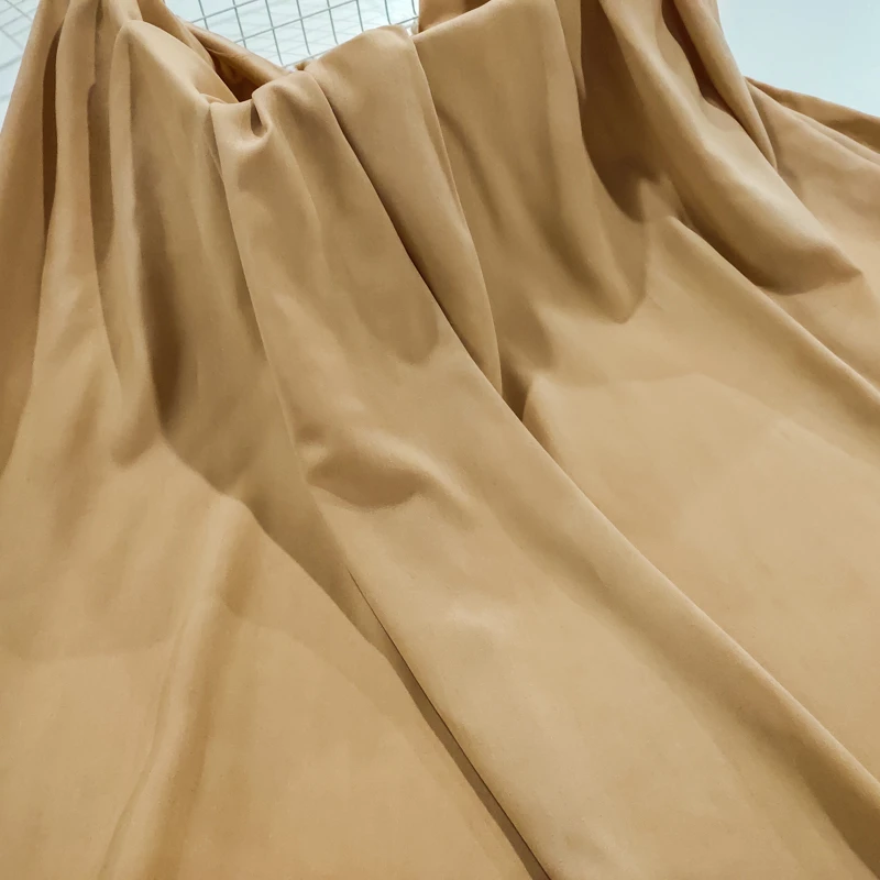 纯卡其色 纯色雕印棉绸布料 素色人造棉绵绸 凉爽服装连衣裙面料