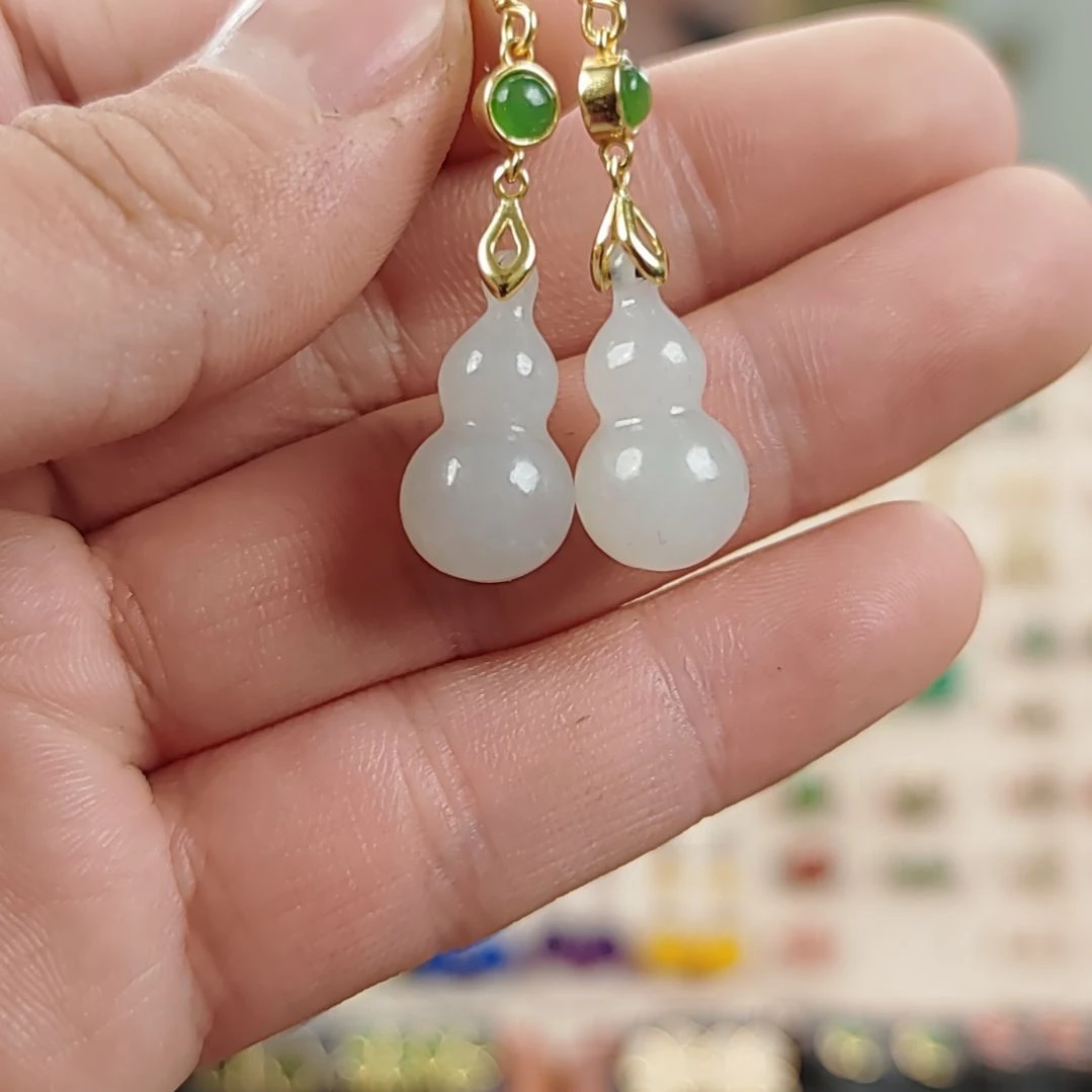 和田玉葫芦银S925镀金镶嵌