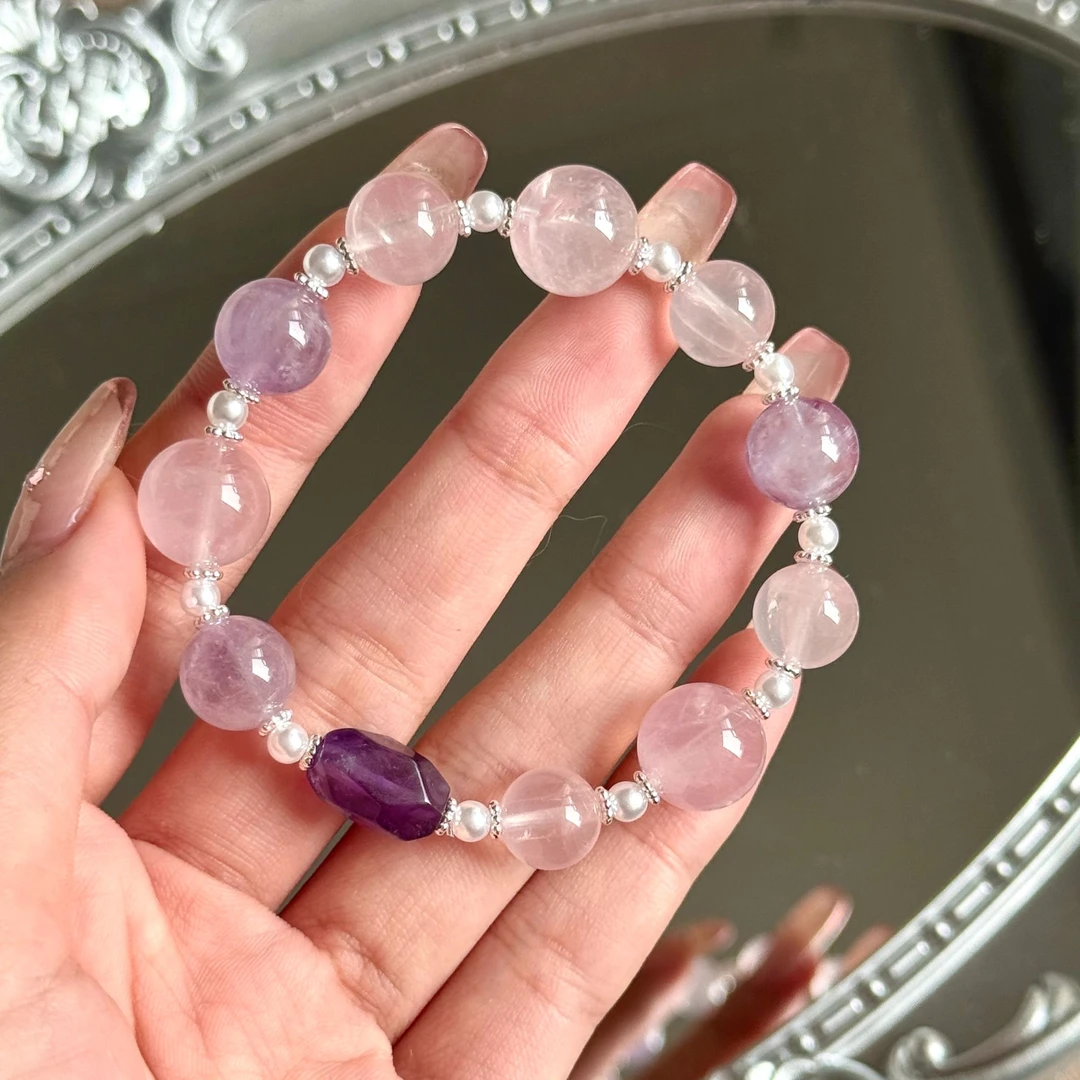 也枝Yaze- 天然紫水晶粉水晶小众手作闺蜜女友礼手链